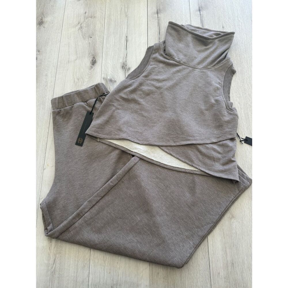 House of Harlow 1960 Mock Neck Tank Top & Wide Leg Pants Size L Clay Heather NWT